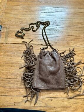 Target Brown Fringe Drawstring Crossbody Bag with Gold Chain